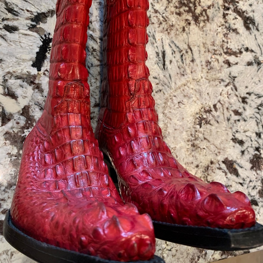 black jack red full American alligator boot